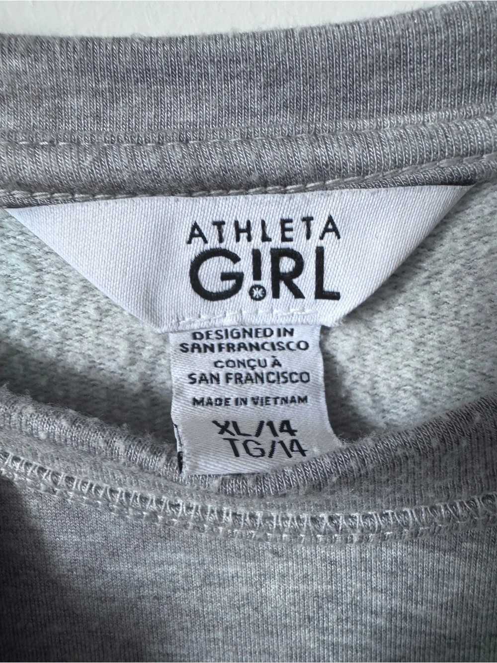 Athleta Girl Cozy Cross Your Fingers sweatshirt-Gray Camo Print-XL-14